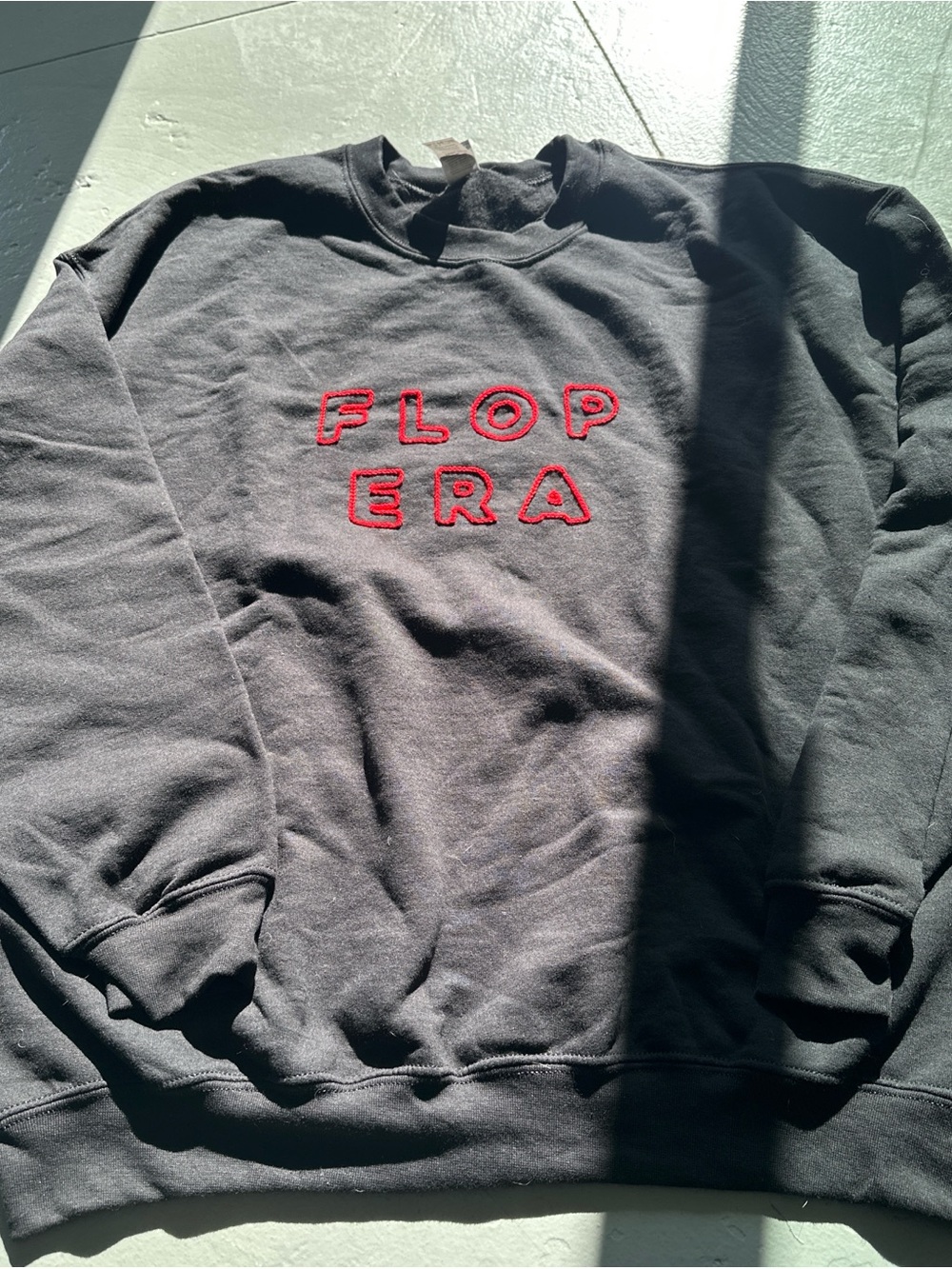Black 'FLOP ERA' Crewneck Sweatshirt with Red hand Embroidery